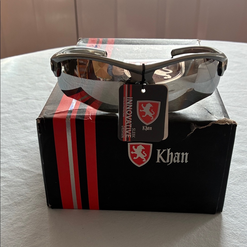 Khan Men’s Silver Wrap Sunglasses Impact Resistant UV Protection Mirrored